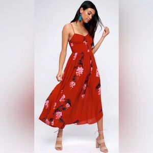 Free People Red Floral Spaghetti-Strap Maxi Dress